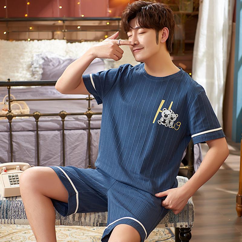 Мужской летний пижамный комплект из хлопка с рисунком – рубашка с короткими рукавами и шорты (2025)