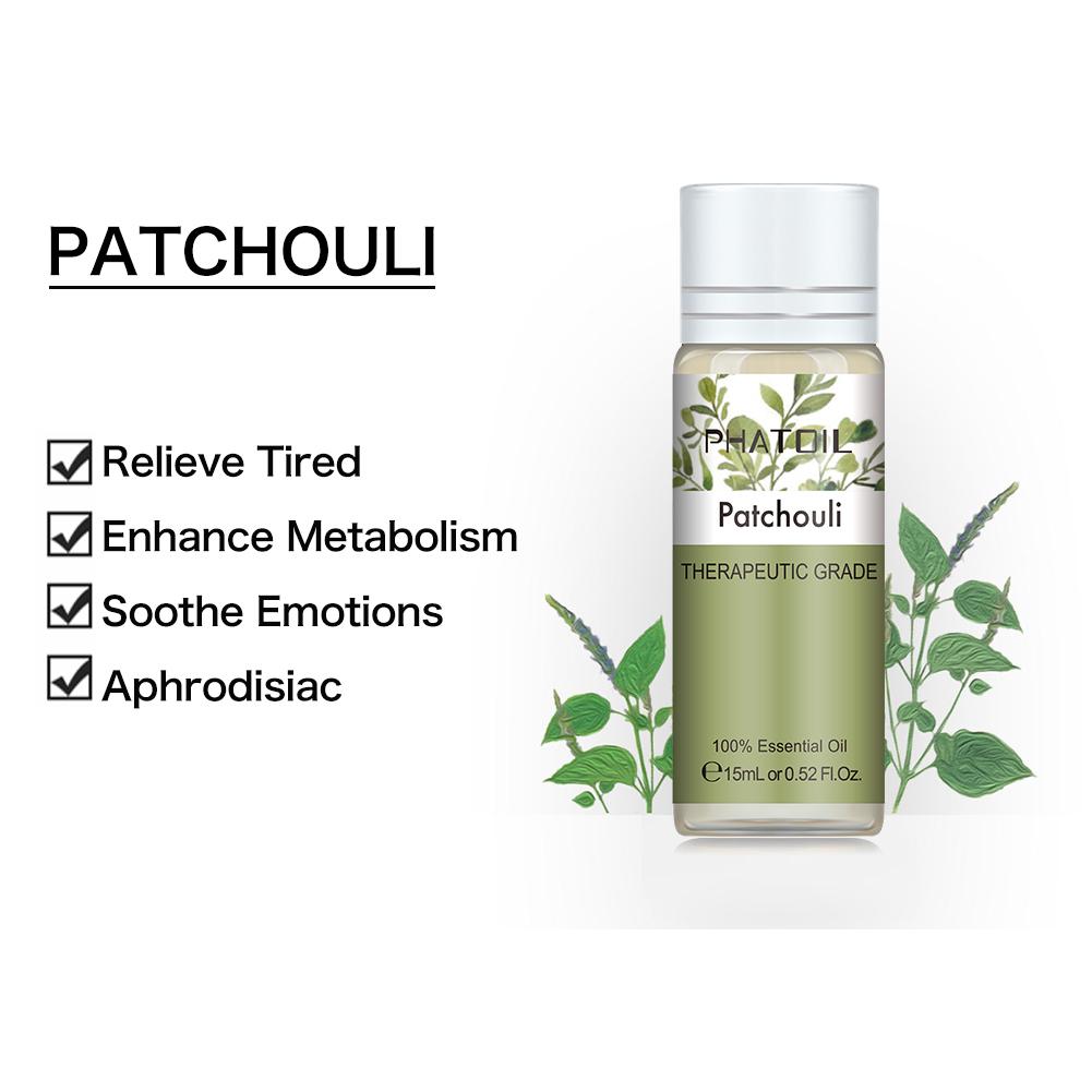 PHATOIL 5 мл/10 мл/15 мл/30 мл/100 мл пачули чистое антибактериальное эфирное масло дегельминтизация воздуха освежение тела облегчение водорастворимого масла