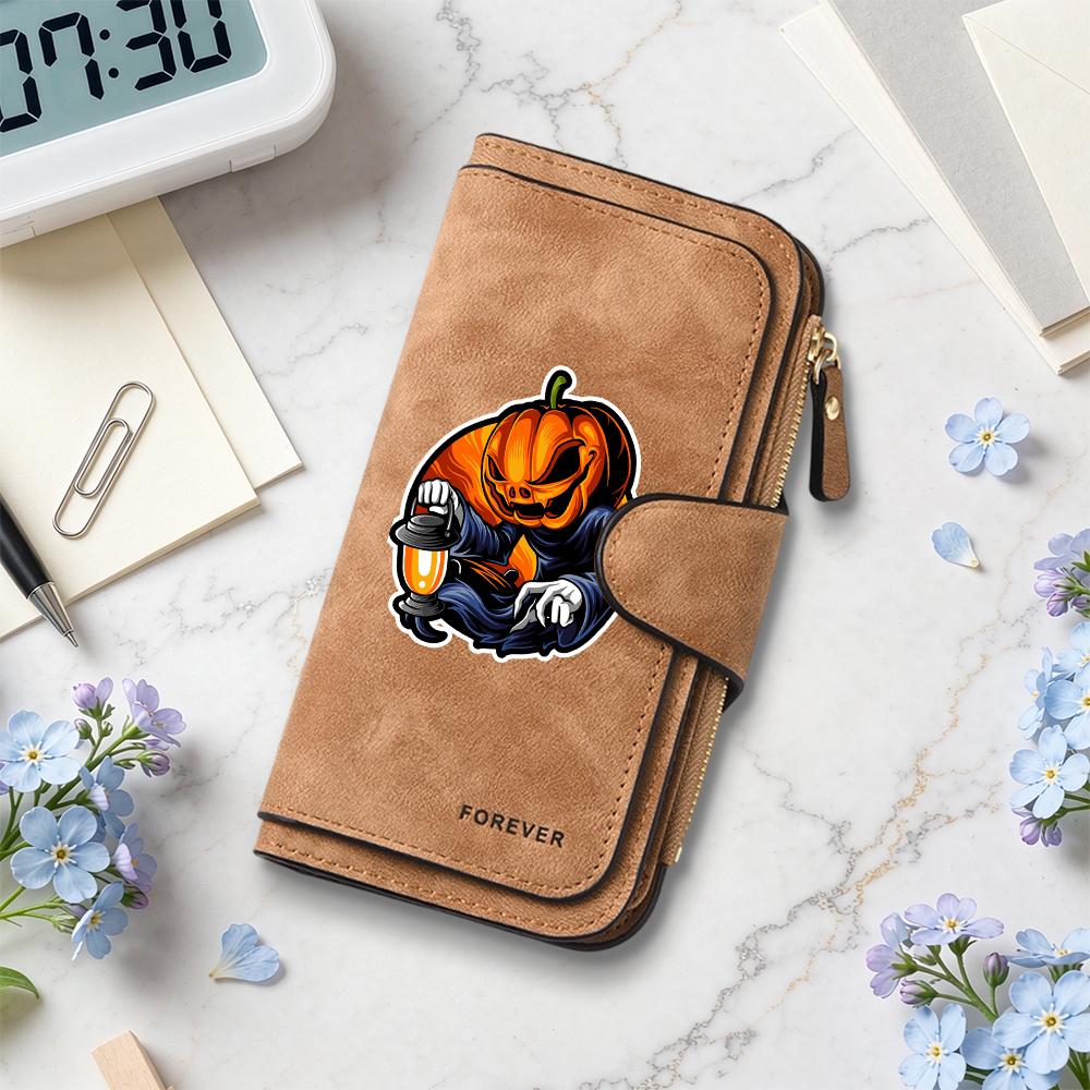 Halloween Pumpkin Pattern Long Wallet Fashion Casual Portable Multi Card Slot Purse for Daily Use