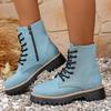 Модные светло-голубые джинсовые ботильоны на платформе для женщин, шнуровка, нескользящие ботинки в стиле милитари, женские осенне-зимние модные короткие ботинки, большие размеры
