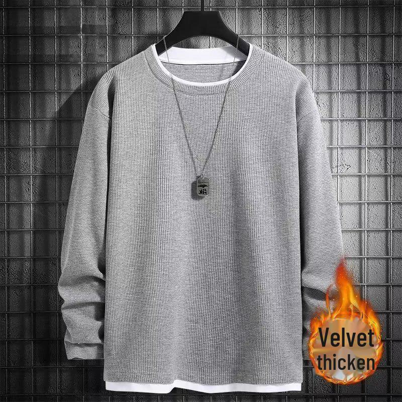 Мужская модная свободная вафельная толстовка с полумолнией и бархатной подкладкой для тепла осенью/зимой