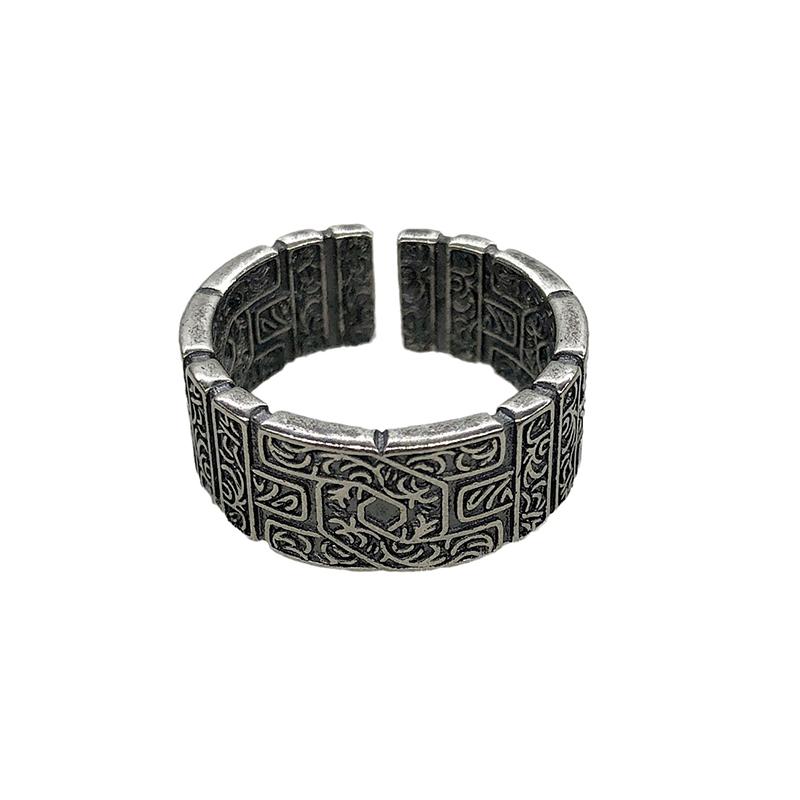 Retro Tang Grass Pattern Ring For Men Zinc Alloy Color Punk Gothic Open Ring Handmade Rock Hiphop Unisex Zircon Accessories Gift