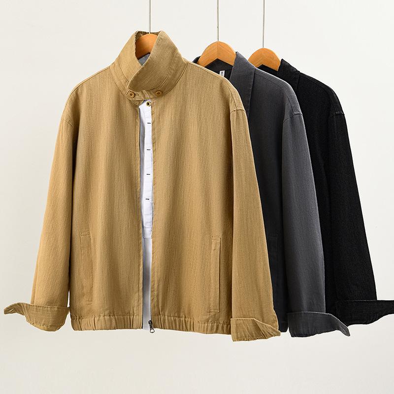 Spring Summer Jackets for Men Japanese Style Casual Coat Solid Color Lapel Collar Zipper Jacket Business Jacket