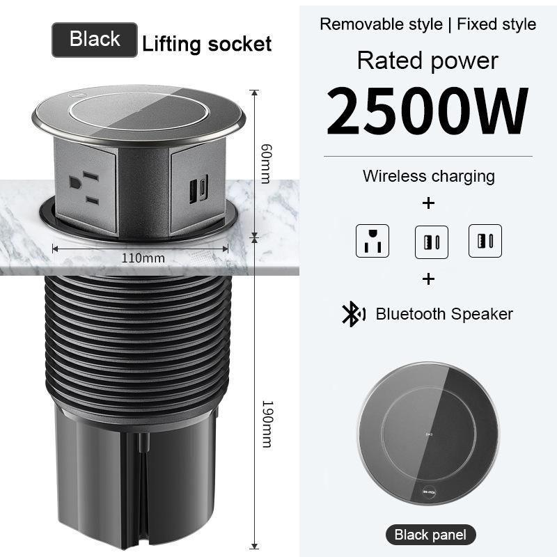 Высококачественная интеллектуальная подъемная электрическая универсальная беспроводная зарядная розетка ЕС, встроенная в кухонный стол, невидимая вилка питания