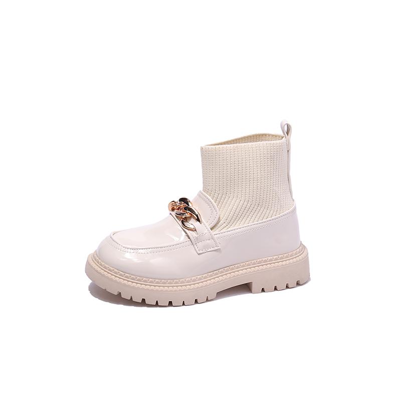 Children Socks Boots Simple Girls Princess Short Boots Fashion Kids Leather Boots with Metal Chains Classic Non-slip 2024 New