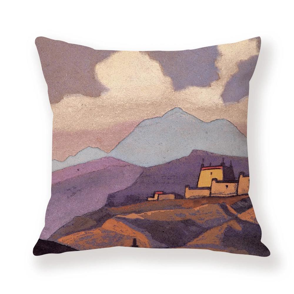 Juste de coussin de voiture de canape de Bureau, taie d'oreiller de luxe, украшение дома, мотив ciel coloré de montagne de neige