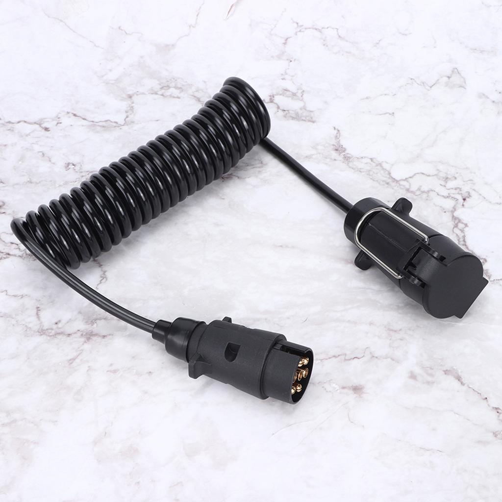 7 Pin Trailer Plug With 98.4in Spring Extension Cable 12V Wiring Adapter Connector Accessory