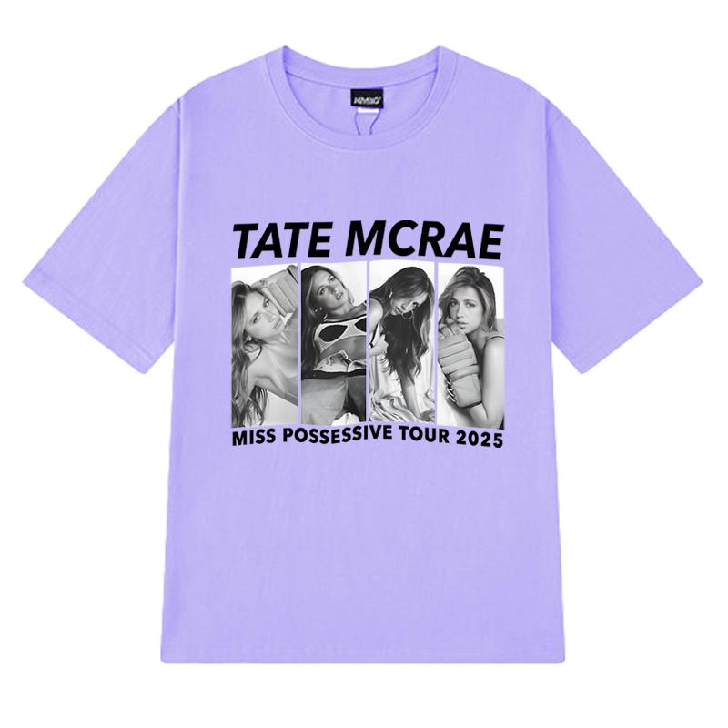 Новые футболки с принтом Tate Mcrae World Tour 2025 Унисекс Женские винтажные Укороченные футболки с коротким рукавом Унисекс черные 100% хлопок Топы
