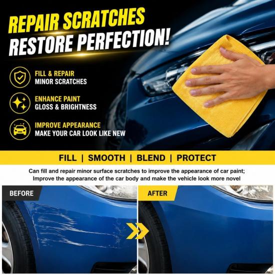Car Scratch Remover Kit, Quick Fix Removal for Deep Scratches, All Paint Colors Polishing Compound for Cars, 100g/3.53oz (1 Set1 piece, 2 sponges, 6