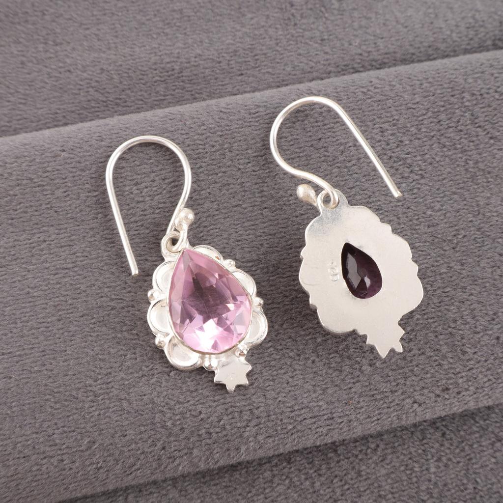 Морганит Драгоценный камень 925 Стерлинговое серебро Ювелирные изделия ручной работы Серьги-заявления 1,6" EE-163-5