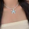 Summer Beach Necklaces Double Starfish Choker Necklace,Boho Layered Starfish Beaded Pendant Necklace Statement Jewelry for Women