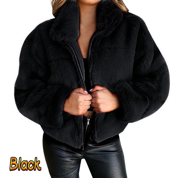 Women Autumn Winter Rabbit Fur Zipper Hooded Coat Warm Plush Cardigan Sweaters Solid Color Jacket Fashion Hoodies for Ladies