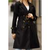 Women's Black Buttoned Water Repellent Belted Sleeve Belted Trench Coat