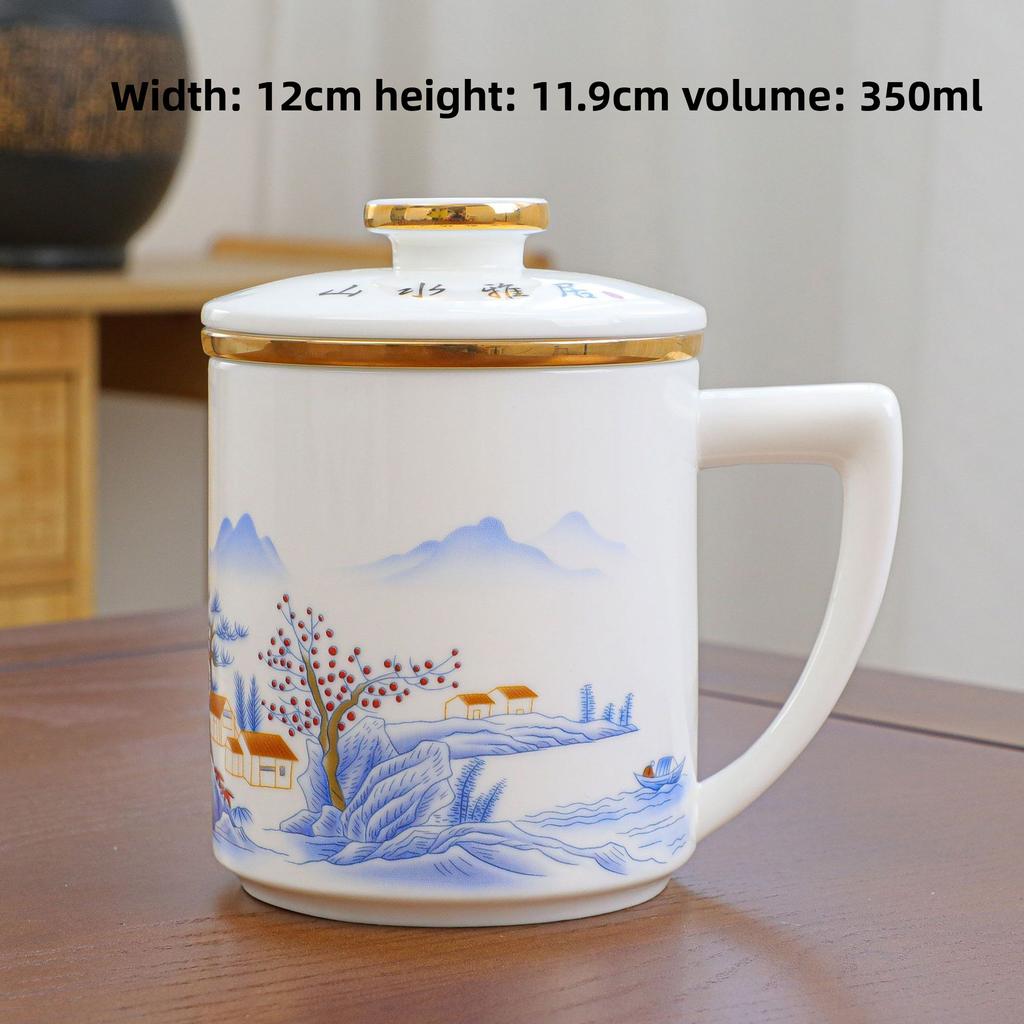 Jade Tea Mug with Lid and Filter Office Personal Cup for Tea Lovers