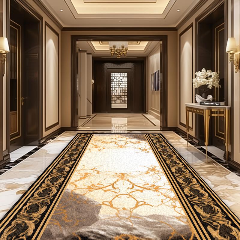 European Luxury Golden Corridor Soft Carpet Villa Aisle Stair Decoration Area Rug Washable Hotel Porch Entry Floor Mat Non-slip