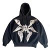 2000s Fashion Retro Hoodie Gothic Wings Pattern Zipper Couple Hip Hop Long Sleeve Jacket Street Design Loose Hooded Sweatshirt
