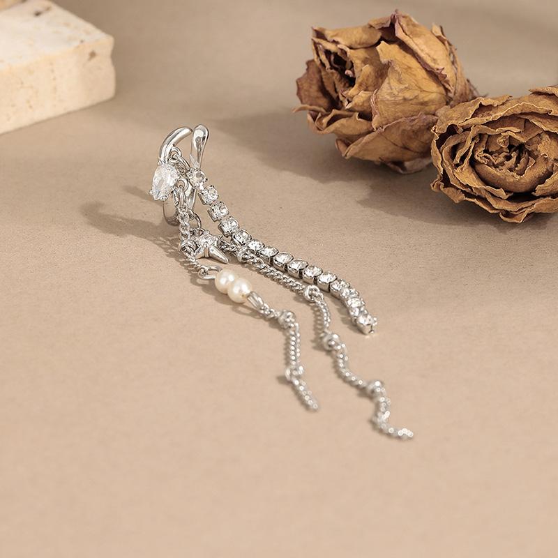 Кисточка циркон серьги клипса без пирсинга для женщин длинный звезда ушная косточка клипса модные индивидуальные украшения вечерние аксессуары винтажные кольца серьги