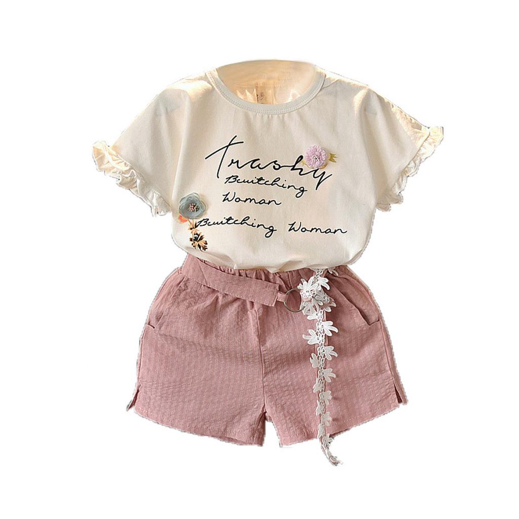 Комплекты одежды для девочек, новая летняя футболка + штаны, комплекты из 2 предметов для детей, наряды