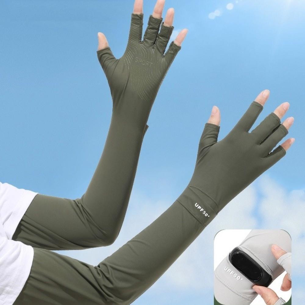 Solid Color Ice Silk Arm Sleeve Sun Protection Summer Arm Cover Women's Gloves Long Sleeve  Men