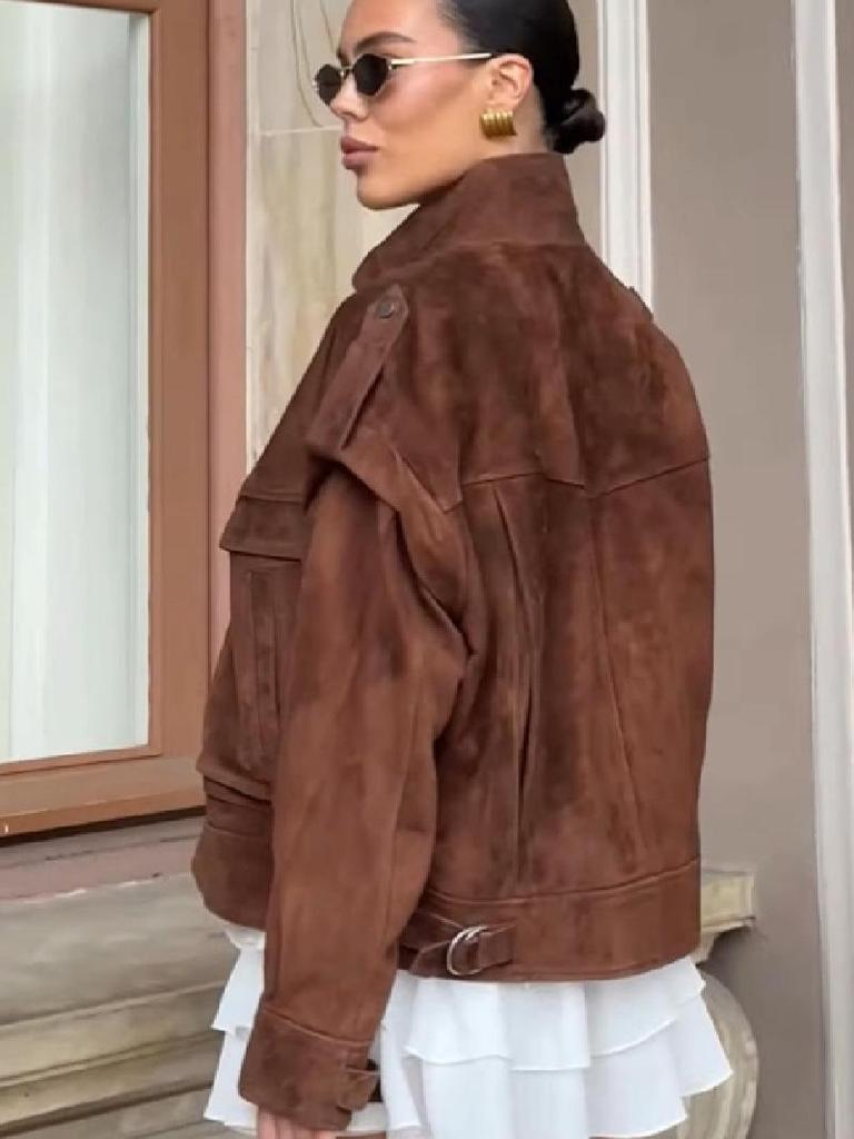 2025 Autumn/Winter European & American Melaude Suede Long Sleeve Pocket Loose Jacket for Women