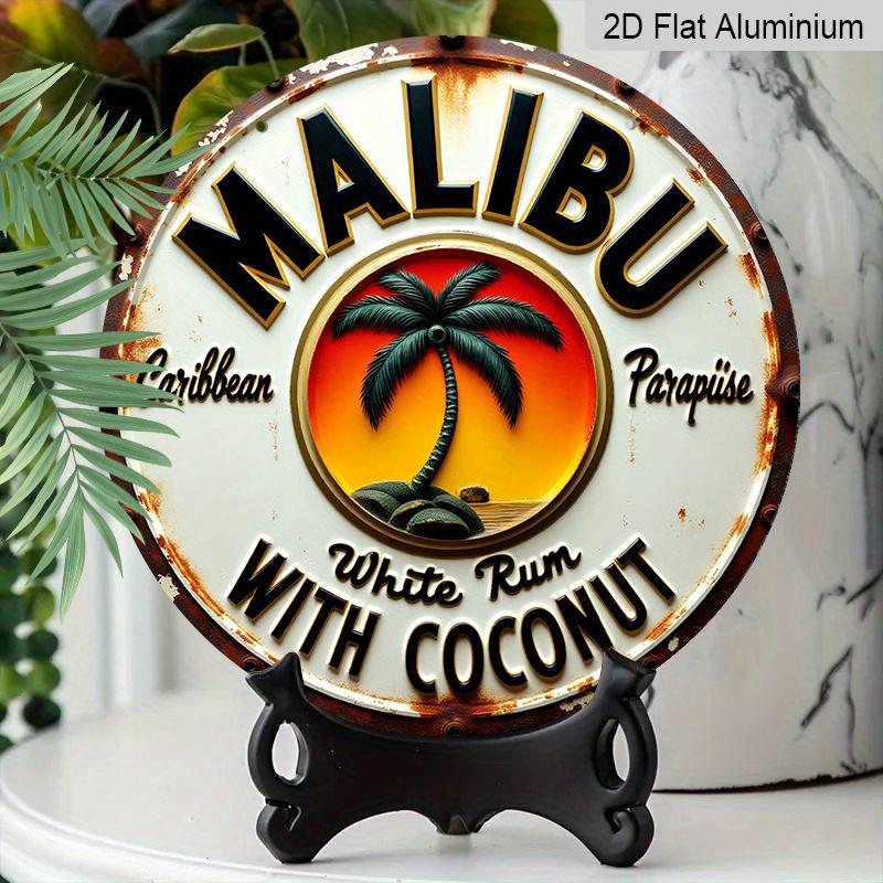 [Tropical Rum Sign]2D Flat, 1pc Tropical Caribbean Rum & Coconut Metal Wall Sign - Round Durable Aluminum Beach Art with Palm Trees & Parrot for Bar