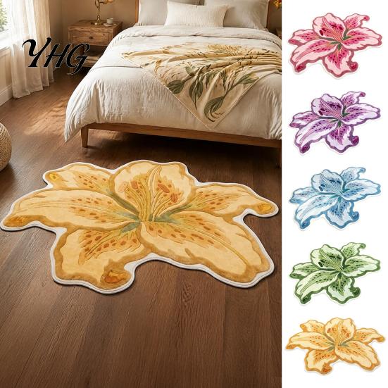 Modern Home Decor Mat Lily Shape Floor Mat, Absorbent Velvet Rug for Bathroom And Entrance, Non-slip Decorative Quick Drying Door Flower Bedroom