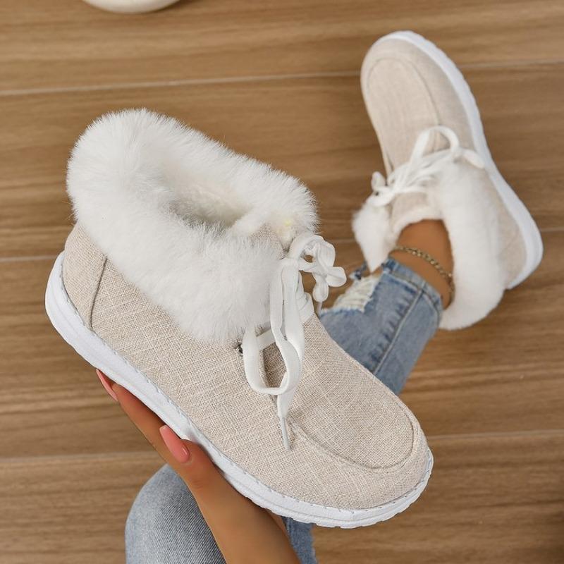 Casual Cotton Shoes Women's 2024 Winter New Round Toe with Plush Mouth Flat Bottom Anti Slip Versatile Snow Boots Platform Shoes