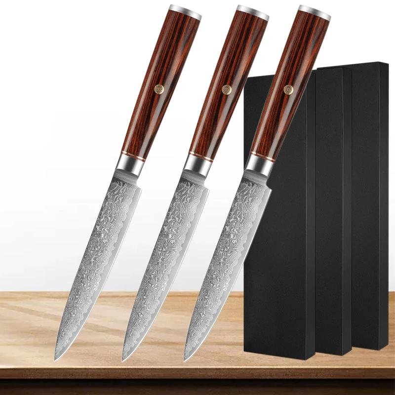 Японский 5-дюймовый универсальный нож из дамасской стали 67 слоев Full Tang Дамасский нож Маленький японский кухонный нож с ручкой из розового дерева