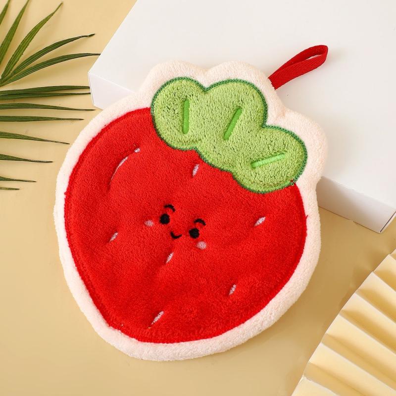 Fruit Hand Towel Kitchen Absorbent Cleaning Cloth Hanging Quick Drying Coral Fleece Rag Bathroom Flower Hand Cloth Home Supplies