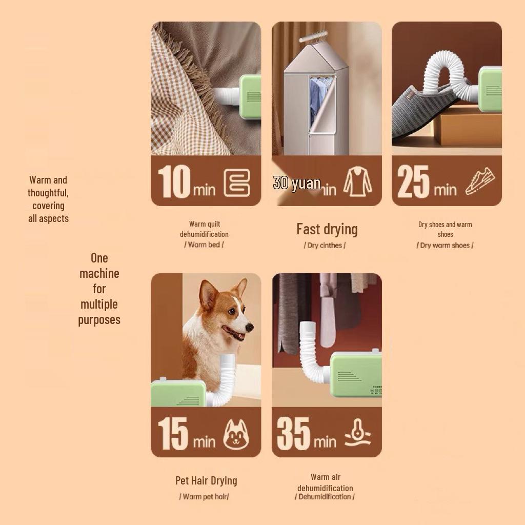 Компактная многофункциональная сушилка: Быстрая сушка для обуви, одежды и одеял с удалением пылевых клещей для дома и общежития.