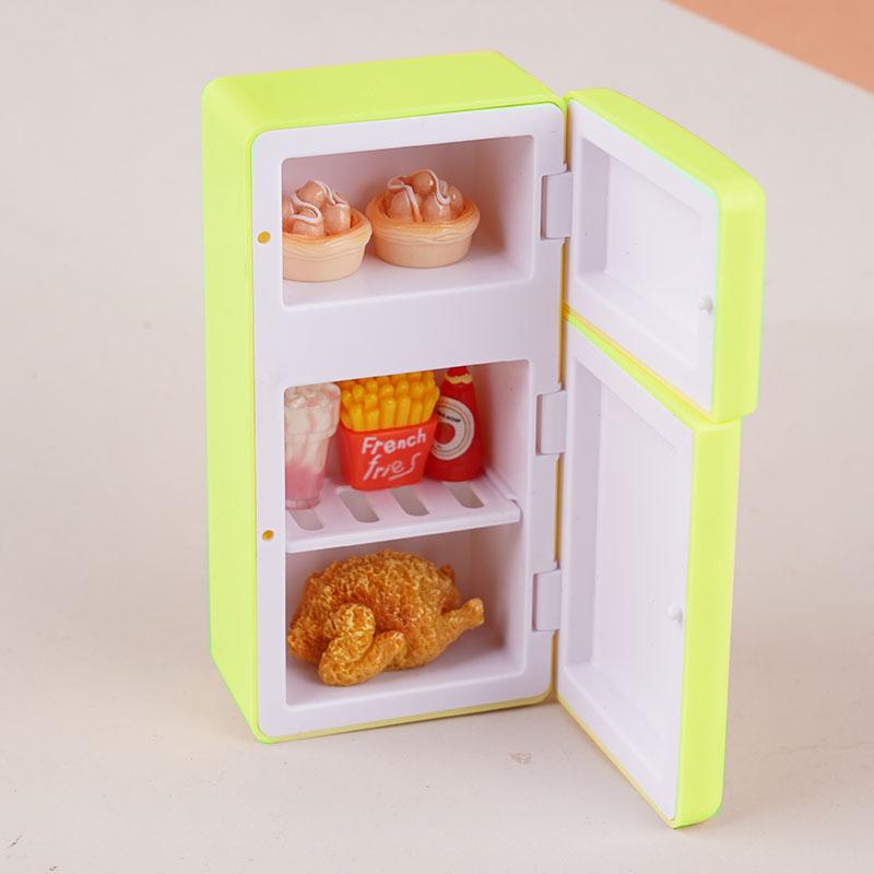Mini Dollhouse Refrigerator Accessory Set Realistic Model Scene Display Little Fridge Ornament Toy Room Decoration