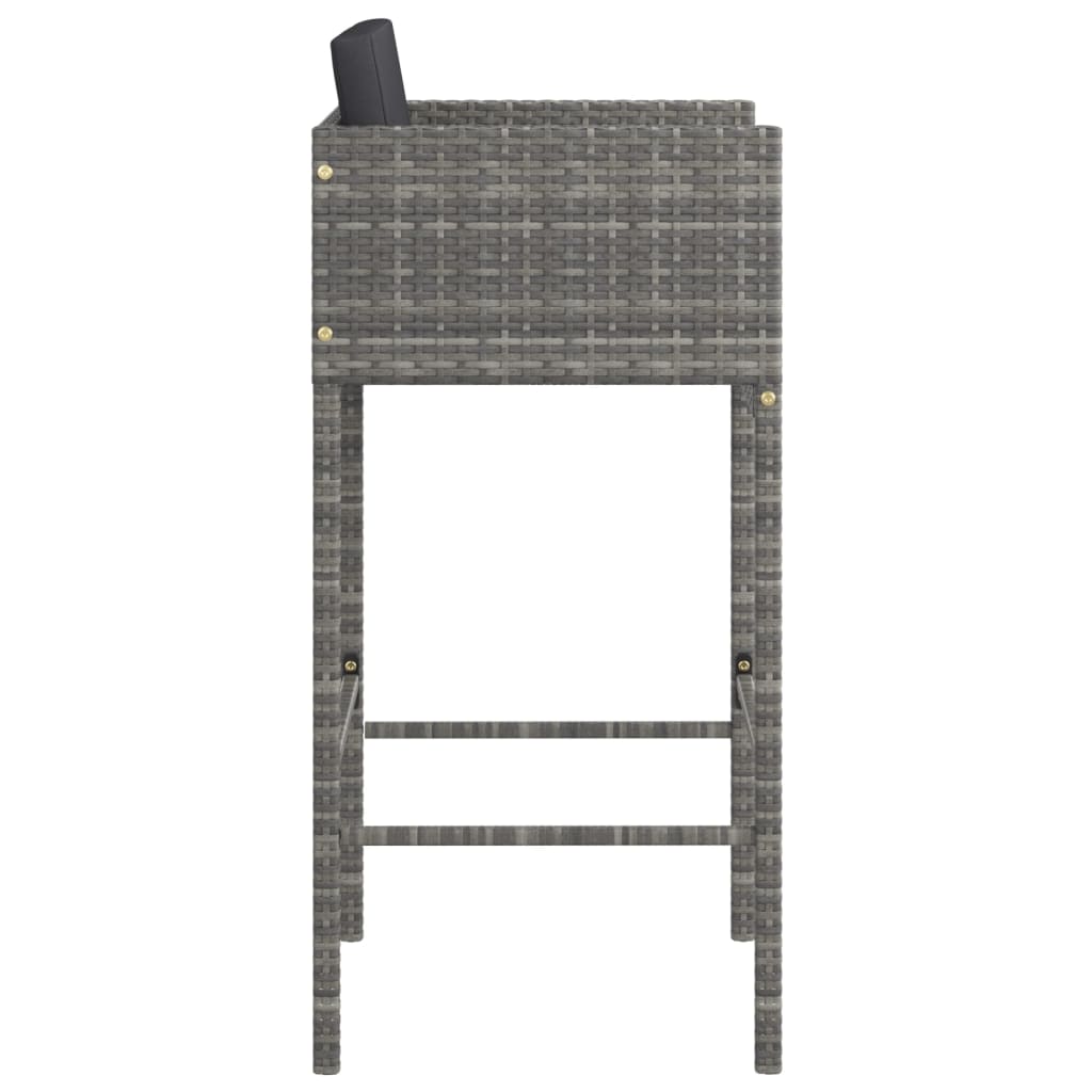 Bar Stool Set of 4 with Cushions Grey Poly Rattan