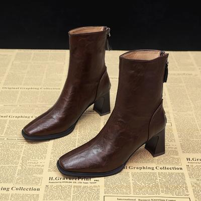 Новые осенне-зимние ботильоны с квадратным носком для женщин, обувь на толстом высоком каблуке, модные банкетные туфли для вечеринок, короткие ботильоны для женщин