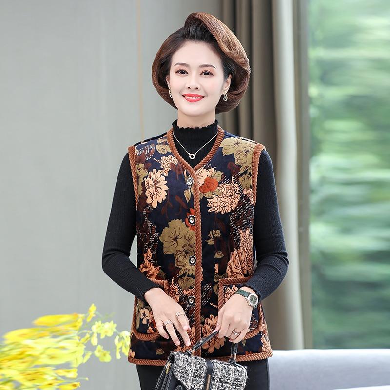 Autumn and Winter Velvet Thickened Vest Thermal Vest Women's Clothing Old Lady Vest Jacket Vest