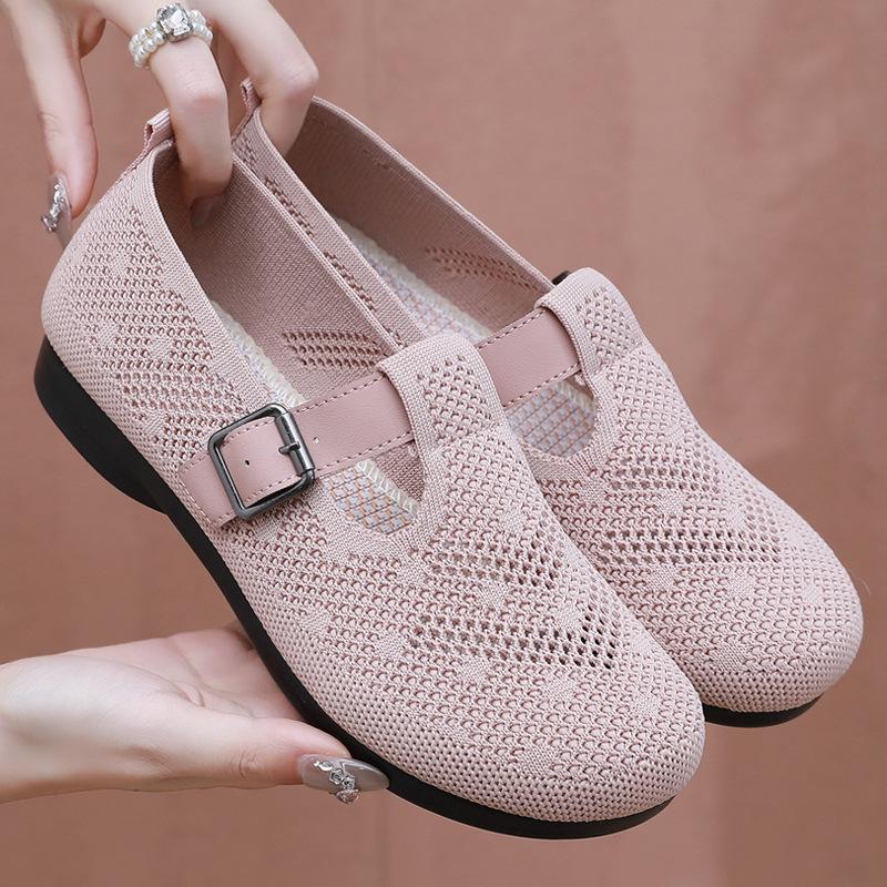 Летние дышащие сетчатые туфли на плоской подошве с круглым носком для женщин, нескользящая повседневная обувь для отдыха на открытом воздухе, женская мягкая портативная обувь для ходьбы