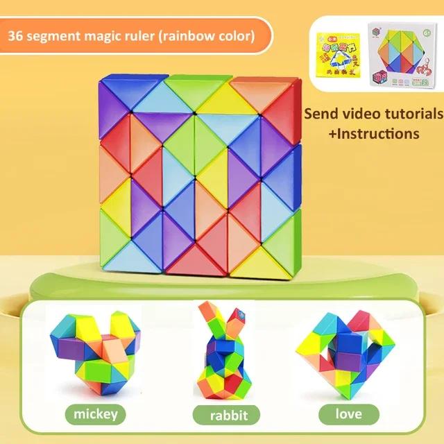 Multi-Color Transformable Magic Cube Puzzle - 3D Segments Magic Rule Snake Rubix Cubo Educational Toys Gift for Children & Kids