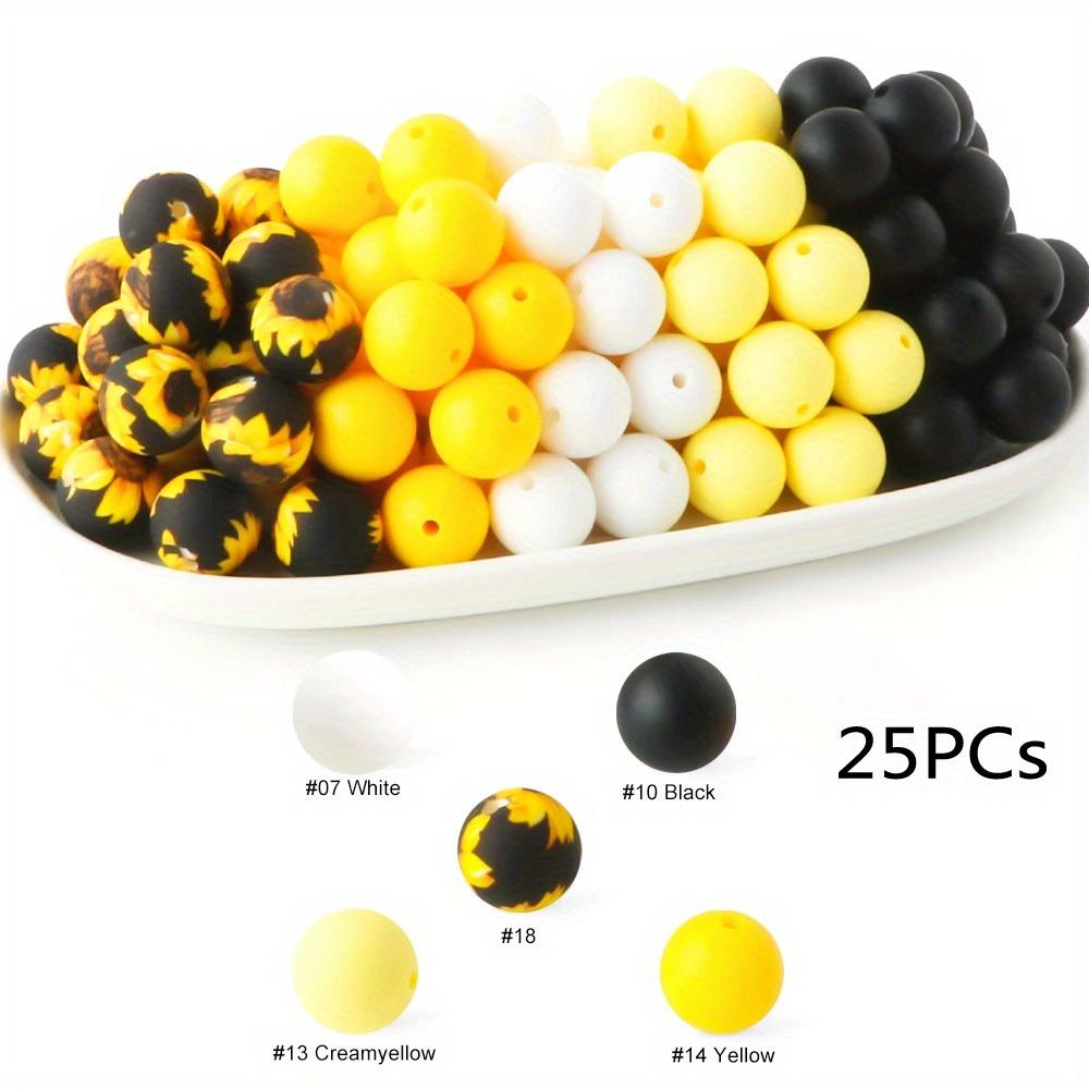 Силиконовые бусины 15 мм для изготовления украшений своими руками - яркие однотонные и узорчатые цвета (желтый, черный, белый, розовый, красный, зеленый, синий) - Отлично подходит для брелоков.