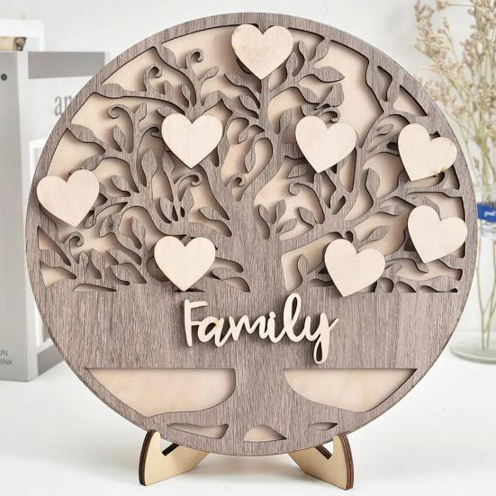 Wooden Family Tree Rustic Family Love Tabletop Sign Layered Heart Tree Ornament