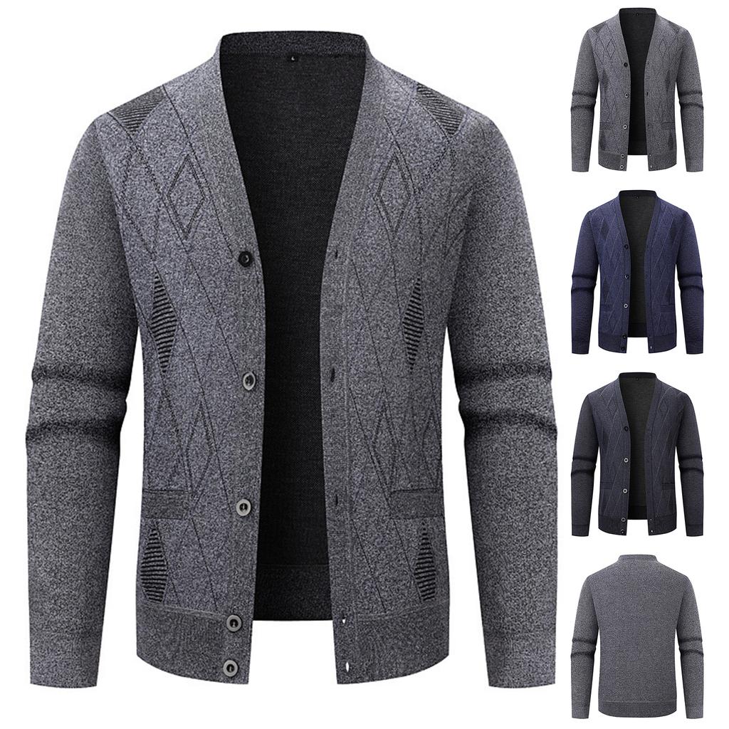 Men's V-neck Buttoned Loose Cardigan Sweater Long-sleeved Knitted Sweater Jacket