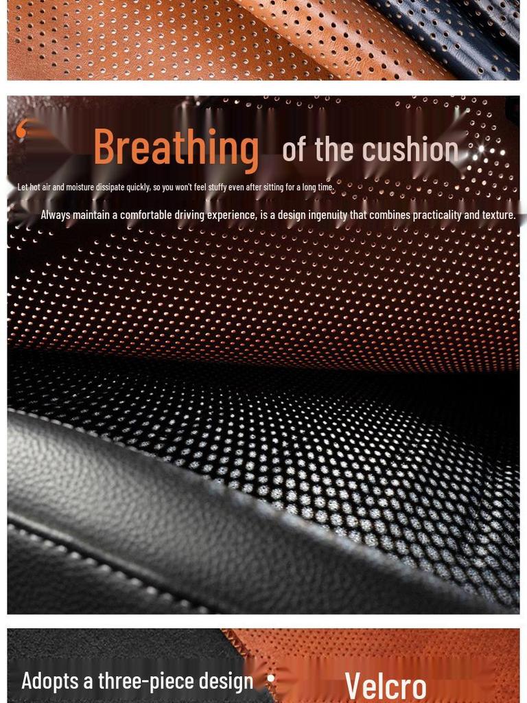Universal Ventilated Leather Car Seat Cushion - Breathable, Non-Slip, Four Seasons Retro Design