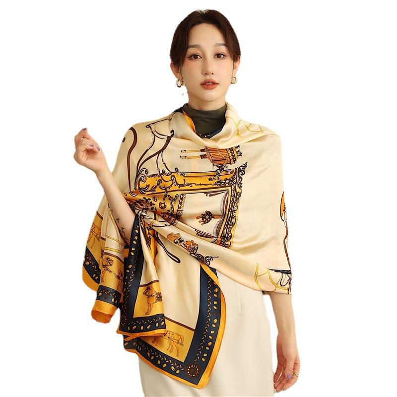 New Four Seasons Available New Silk Large Size Thin Outer Wear Neck Protection Scarf Sunscreen Warm Beach Towel For Women