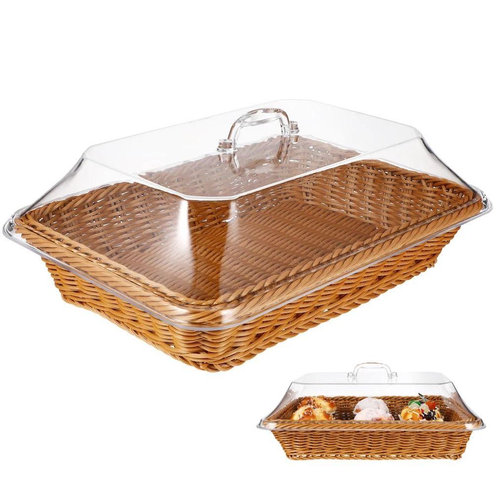 1Pcs Vegetable Bread Serving Woven Basket Lid Fruit Storage Containers  for Home Kitchen Picnic