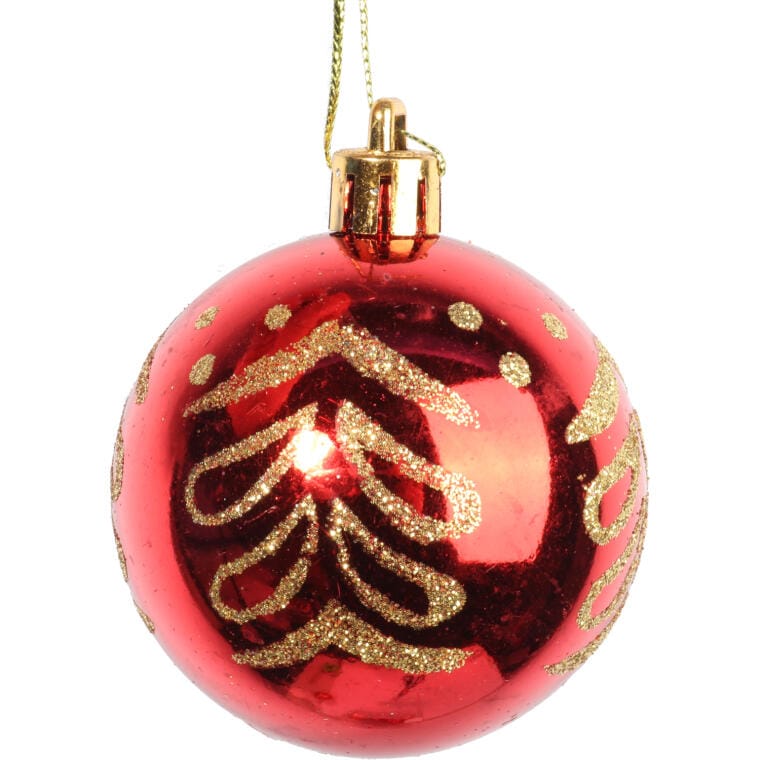 Set of 9 red and orange plastic baubles 6 cm
