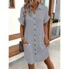 Fashion Short Sleeve Women Summer Shirt Dress New Elegant Lapel Loose Plus Size Simple Button Casual Party Dresses Single Breasted Women's Clothing
