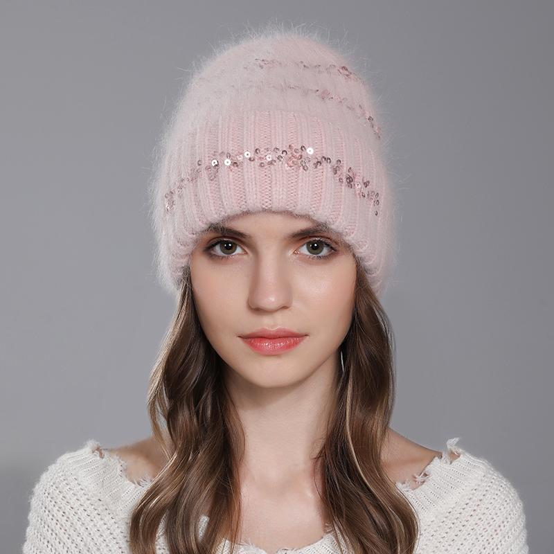 Модная шапка с круглыми пайетками, зимние теплые шапки из ангорского кролика, женские вязаные шапки, высококачественная шапка y2k