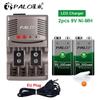 PALO Smart Charger For AA AAA Rechargeable Batteries For NI-MH 9V 6F22 Battery with 2pcs 9V 300mah Batteria Battery For Carmera