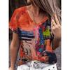 Fashion Women's V-neck T-shirt Summer Outdoor Street Trend Short-sleeved Blouse Floral Print Pattern Loose Clothing