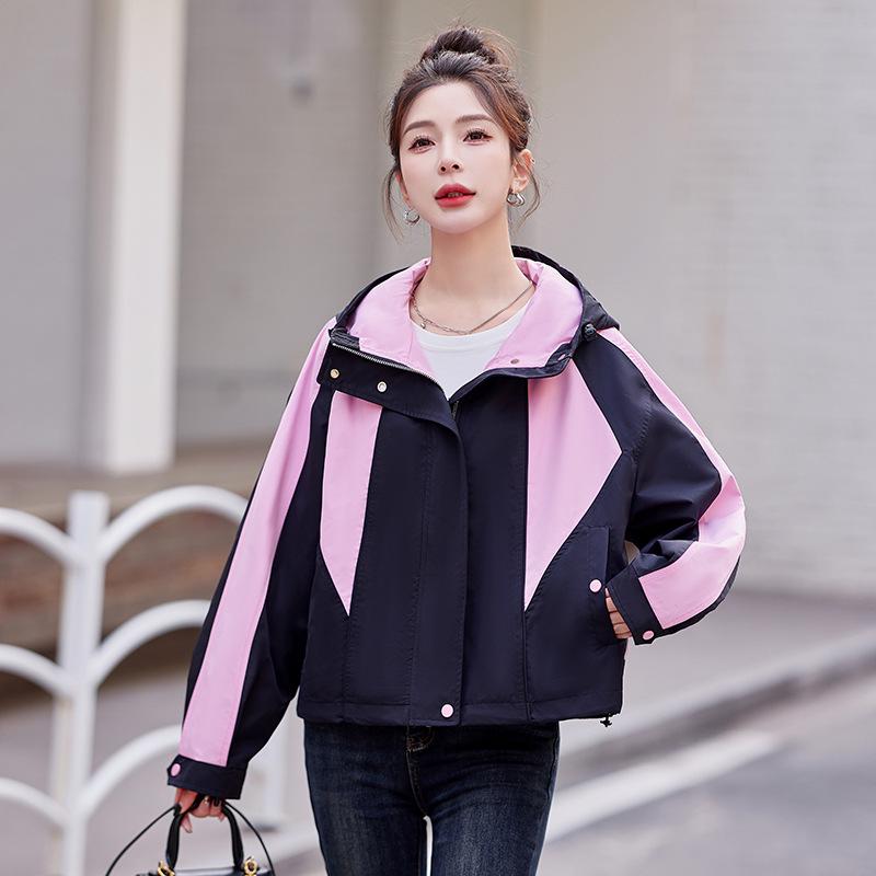 Женская куртка-ветровка пэчворк с цветными блоками свободного кроя на весну/осень 2024 года, маленький размер, стиль YL623