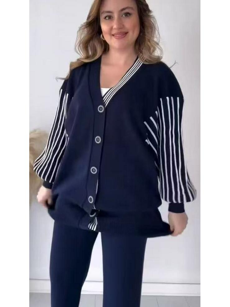 В наличии 2025 Осень/Зима Европейская и Американская Мода Полосатый Повседневный Ленивый Стиль Комплект