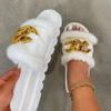 Summer Plush Slippers Fashion Open Toe Solid Color Women 'S Sandals Metal Chain Outdoor Casual Women 'S Shoes Plus Size